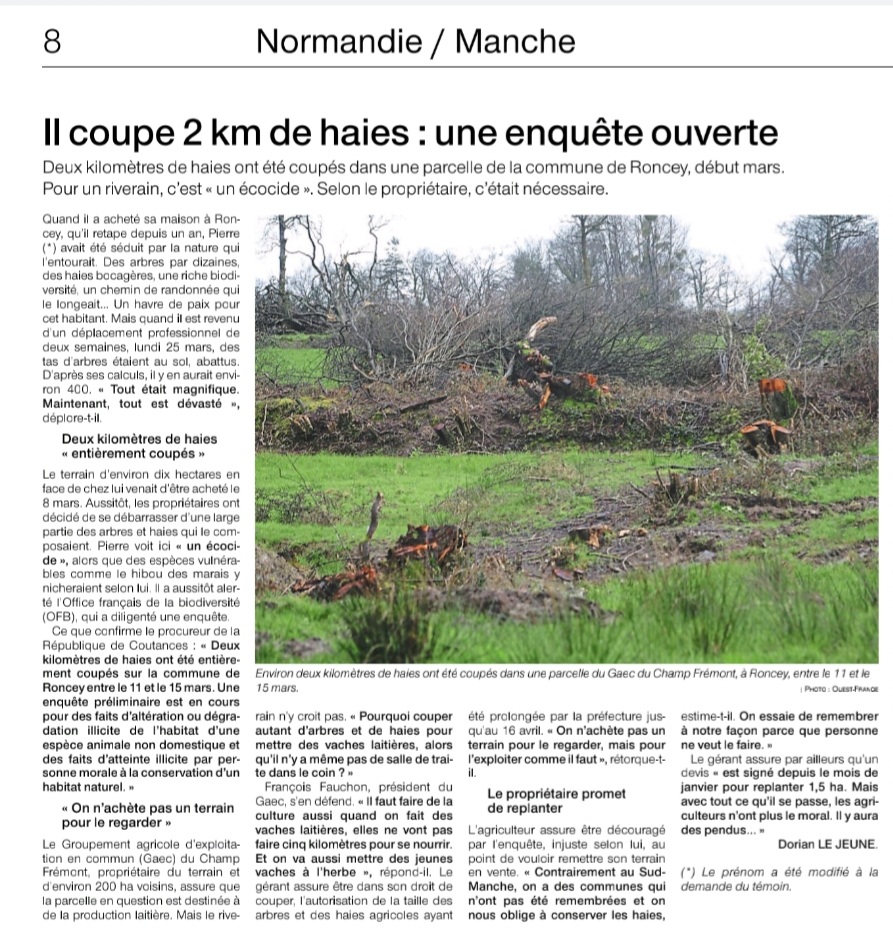 Ouest-France, édition du 19 avril 2024, page Normandie /Manche