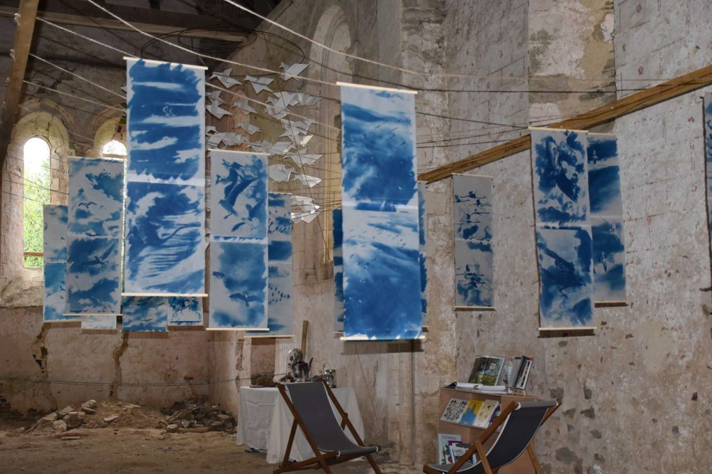 Oiseaux bleus dans la chapelle