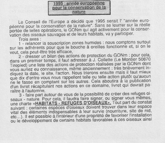 PC 88; page 25<br />On dit encore &quot;conservation de la nature&quot;. Près de 30 ans plus tard, la &quot;biodiversité&quot; n'a guère profité globalement de cette année 1995.