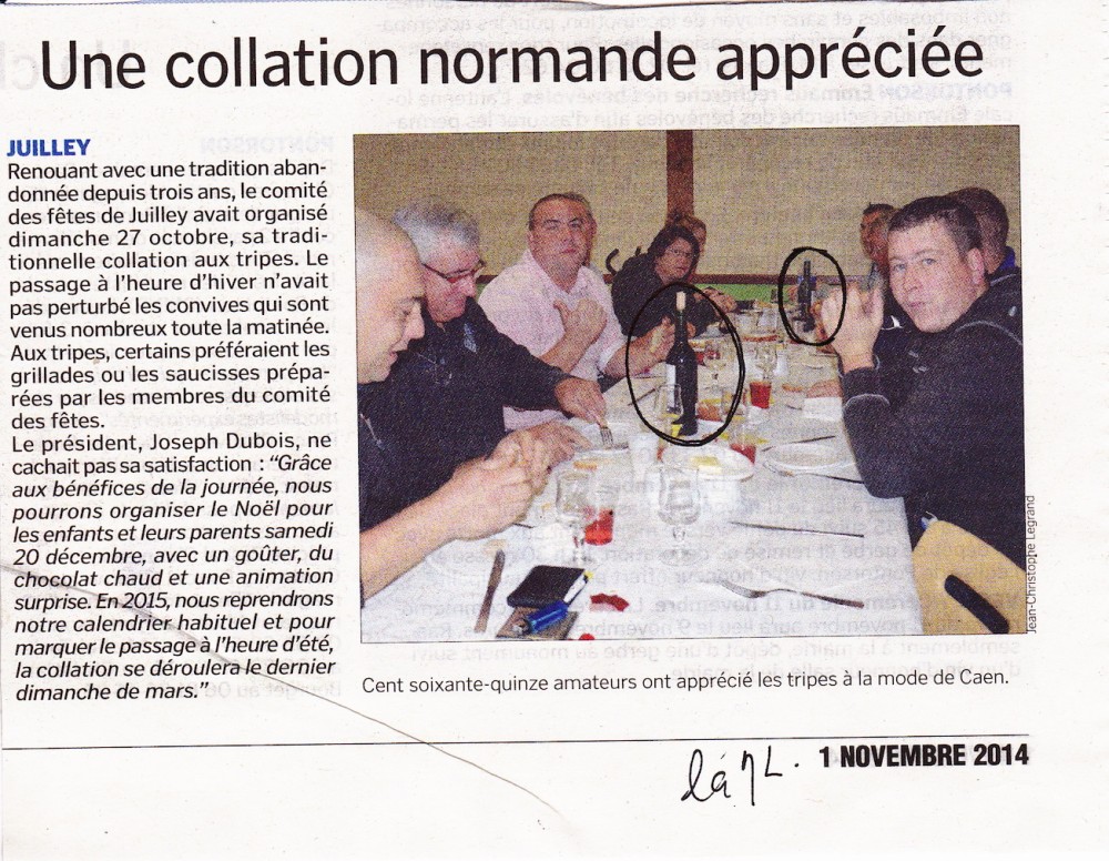 Des tripes - sans cidre à table.