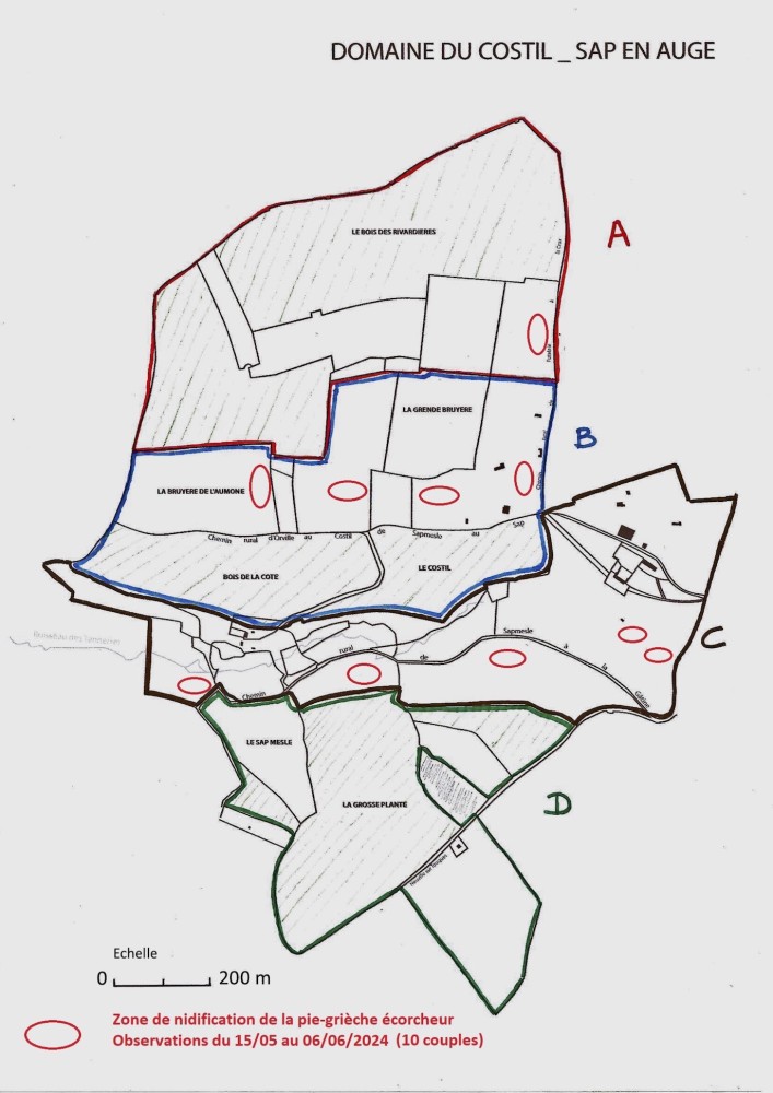 Cartographie des couples nicheurs de pie-grièche écorcheur; un bon marqueur de l'intérêt du refuge.