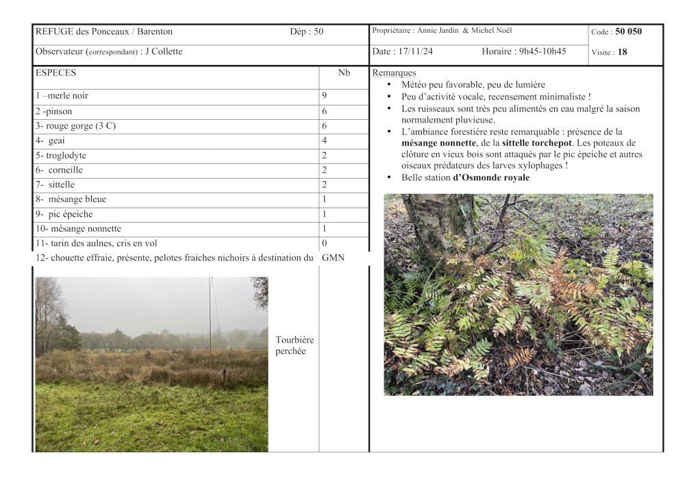 Fiche CR du relevé 18 sur le refuge des Ponceaux