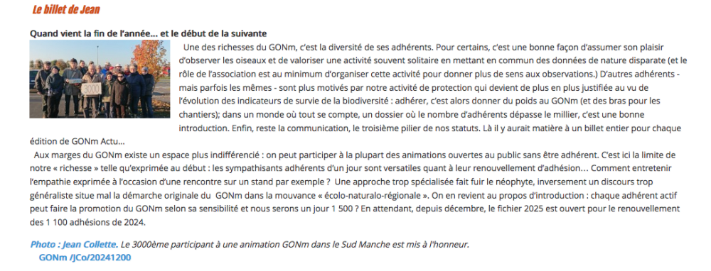 Plus récent, un billet de décembre 2024 (GONm Actu)