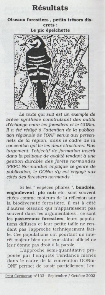 Le pic épeichette en forêt normande, p 16.