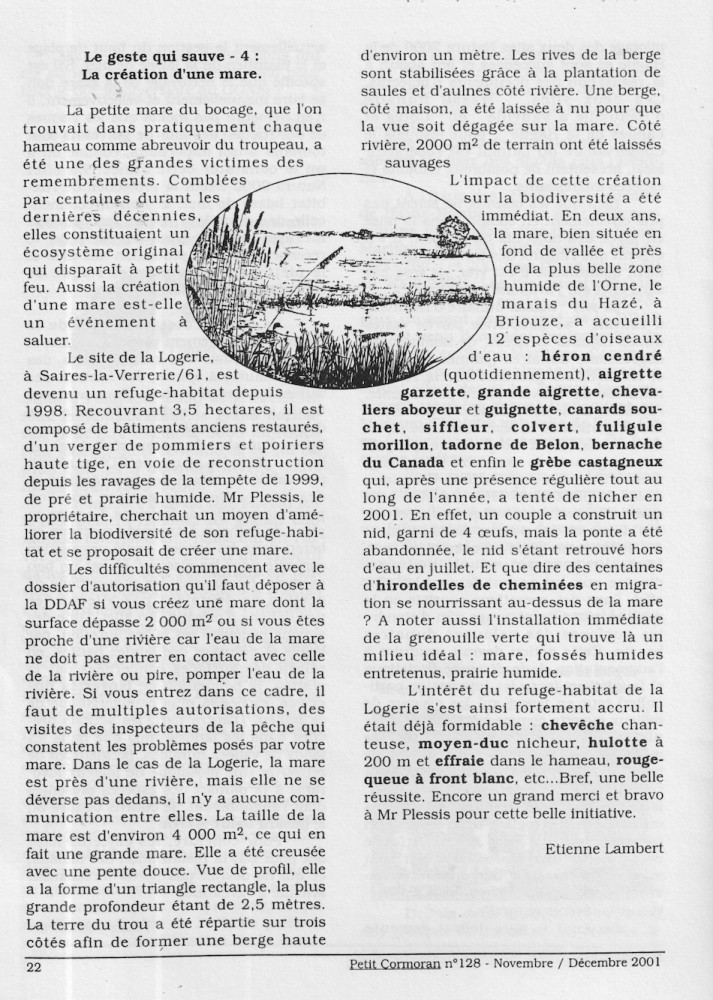 PC 128, creuser une mare