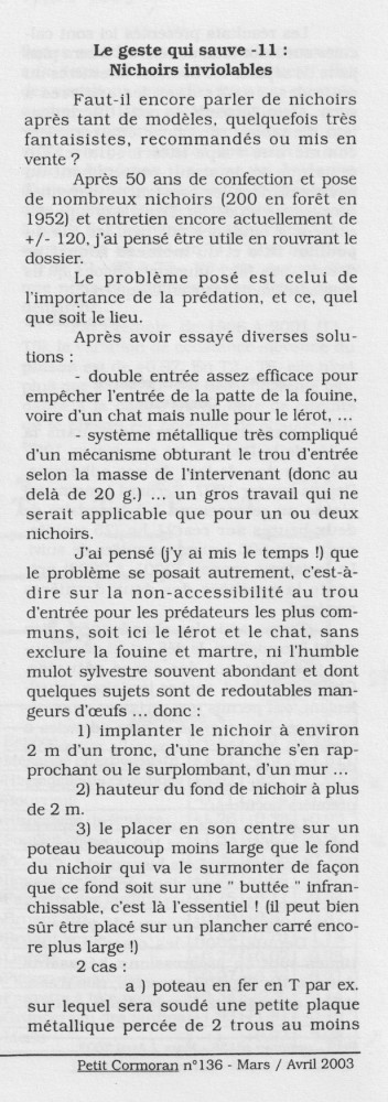 PC 136- Une &quot;leçon de nichoir&quot; de Gaston Moreau
