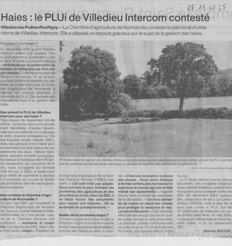 Ouest-France, 13 mai 2025 (Villedieu/50)