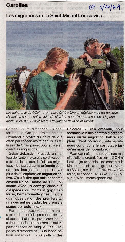 Ouest-France du 1e octobre 2014