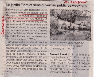 Article publié par Ouest-France page Coutances le 2-3/05/2015. Il est encourageant de voir que notre appui est associé à la communication de l'opération comme gage de la qualité environnementale du site.