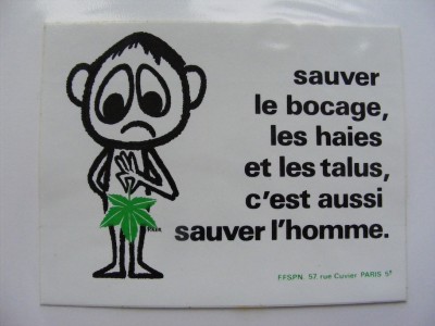 Autocollant FFSPN; dans le même esprit, un autre autocollant disait : &quot;sauver la nature, c'est sauver l'homme&quot;. C'est mal parti...