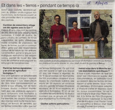 Ouest-France 1er Octobre 2015; page Avranches<br />Le titre énigmatique est dû au fait que l'article est intégré dans la page qui fête l'anniversaire de la réserve de Tombelaine (voir fil &quot;communication&quot;, message 272).