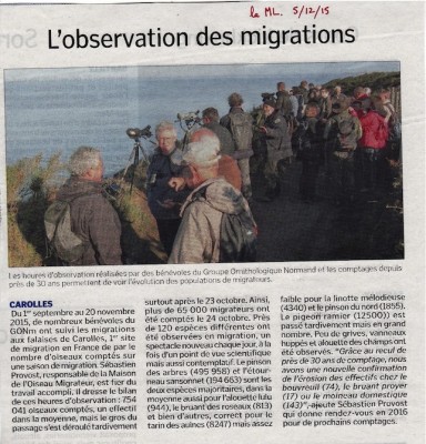 Migration à Carolles,La Gazette de la Manche, 05/12/2015