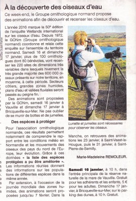 Article de Ouest-France, pages régionales du 14 janvier 2016