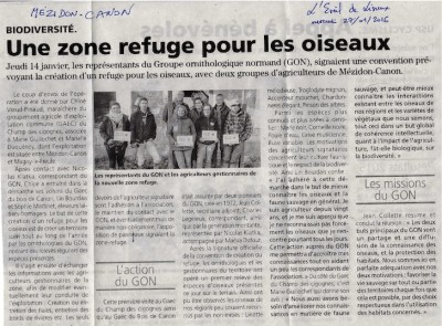 L'article de l'Eveil de Lisieux (27/01/16). En une semaine, le GONm a perdu son &quot;m&quot; par rapport à l'article du Pays d'Auge!