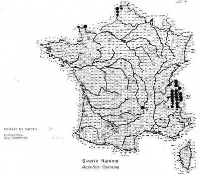 la carte des indices de reproduction du sizerin publiée en 1976 (&quot;atlas Yeatman&quot;), dont ceux de la Hague.