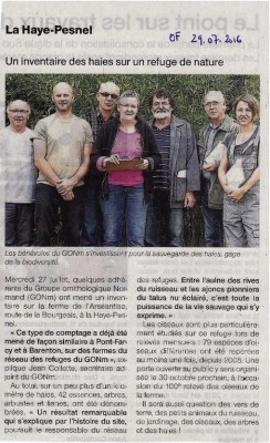 Ouest-France 29/07/16 La Haye-Pesnel<br />de gauche à droite : Pierre Champeau, Carl Fauxbaton, Bernard Boutemy, Annie Jardin, Michel Noël, Jean Collette et Anne Chazeau.