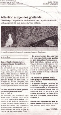 Ouest-France, rubrique Cherbourg, 28 juillet 2016