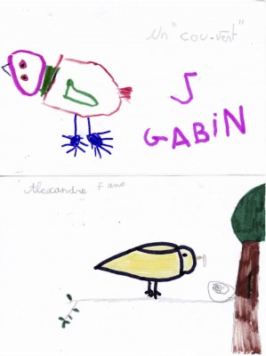 Le cou-vert de Gabin 5 ans  et le nourrissage vu par Alexandre, 7 ans.