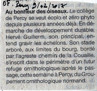 Ouest-France du 9 février 2017<br />Sans &quot;percyflage&quot;, le groupement a encore frappé.