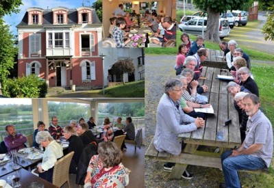 « La Celloise » : Dîner au gîte – Dîner à « La Terrasse du Marais », la bien nommée – Mais avant, sérieux, sérieux, le « log » (journal de bord), récapitulatif de  la journée…