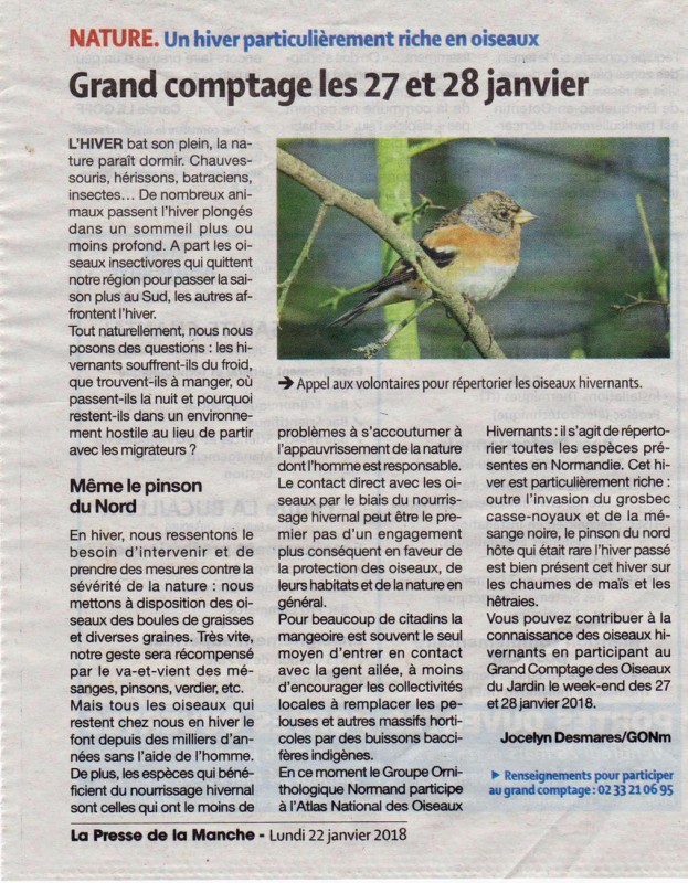 Chronique nature PDLM 22 janvier 2018