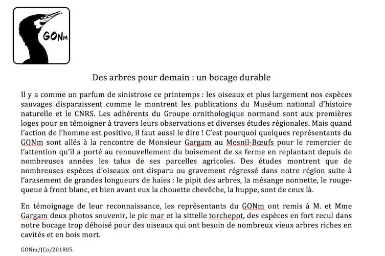 Texte envoyé à la presse quelques jours avant