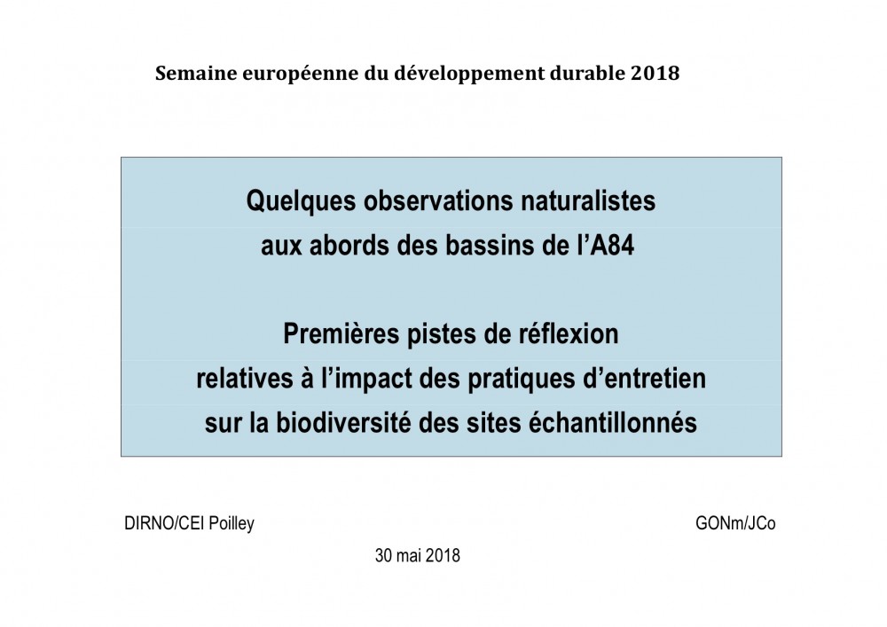 Première page de la présentation effectuée à la DIRNO