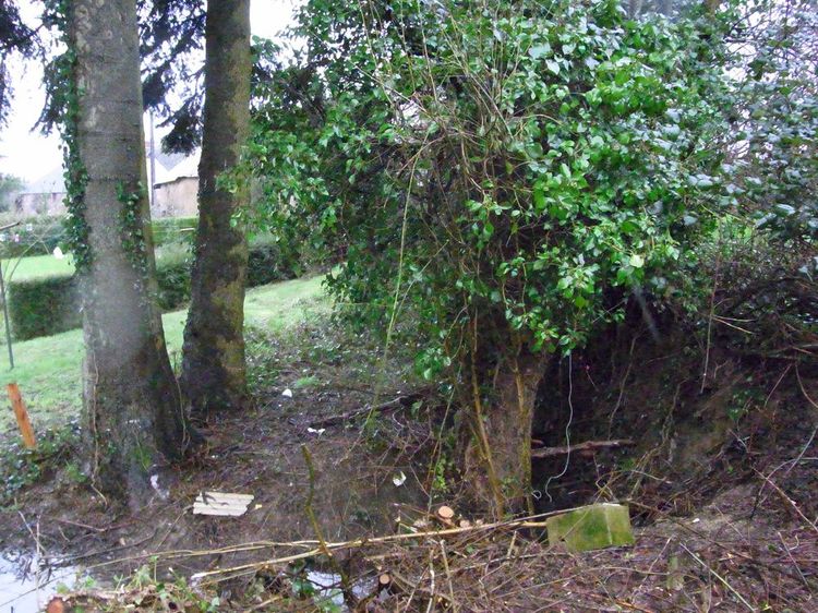 Le ruisseau a été dévié : une haie de houx le bordait autrefois, limitant l'espace autour de la maison.