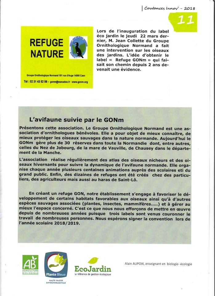 "Coutances innov" n°2, juin 2018 , publiée par Campus Métiers Nature du Lycée agricole