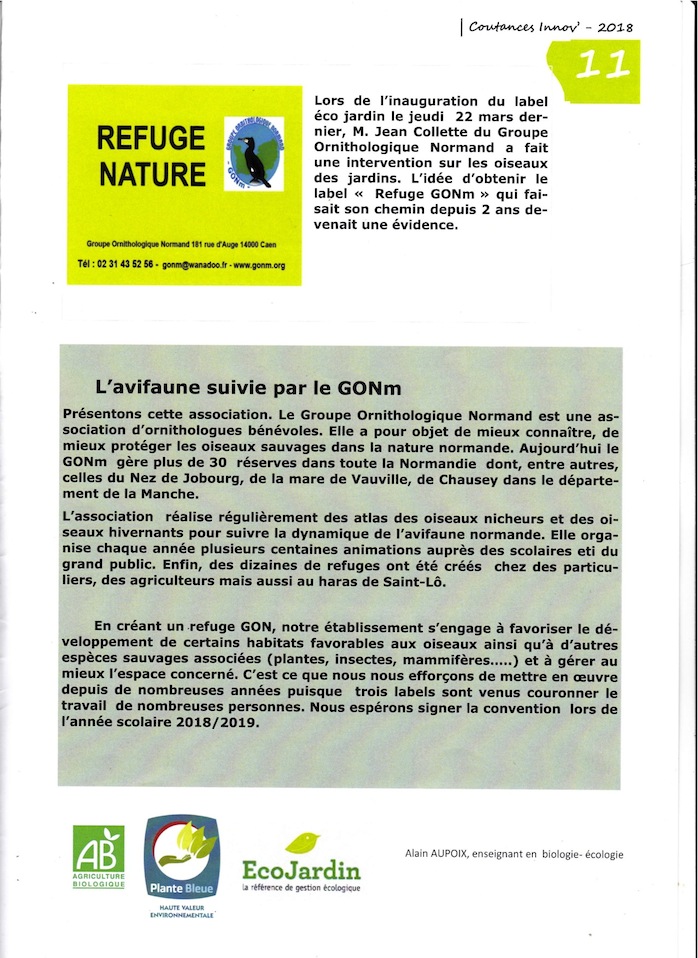 &quot;Coutances innov&quot; n°2, juin 2018 , publiée par Campus Métiers Nature du Lycée agricole