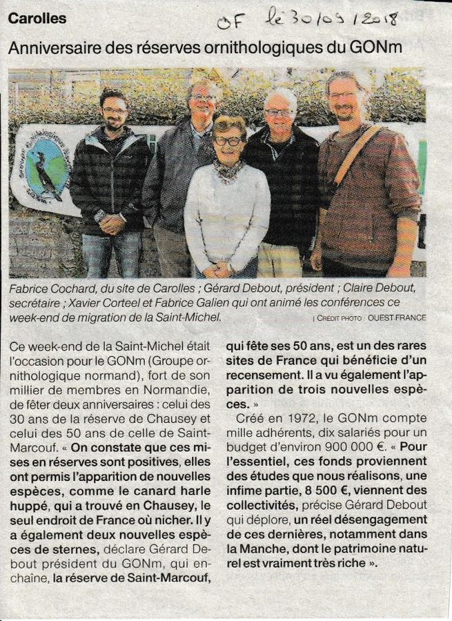 Organisateurs et conférenciers (pas tous) du Week-end de l'oiseau migrateur 2018. Ouest-France Dimanche 30_09_2018