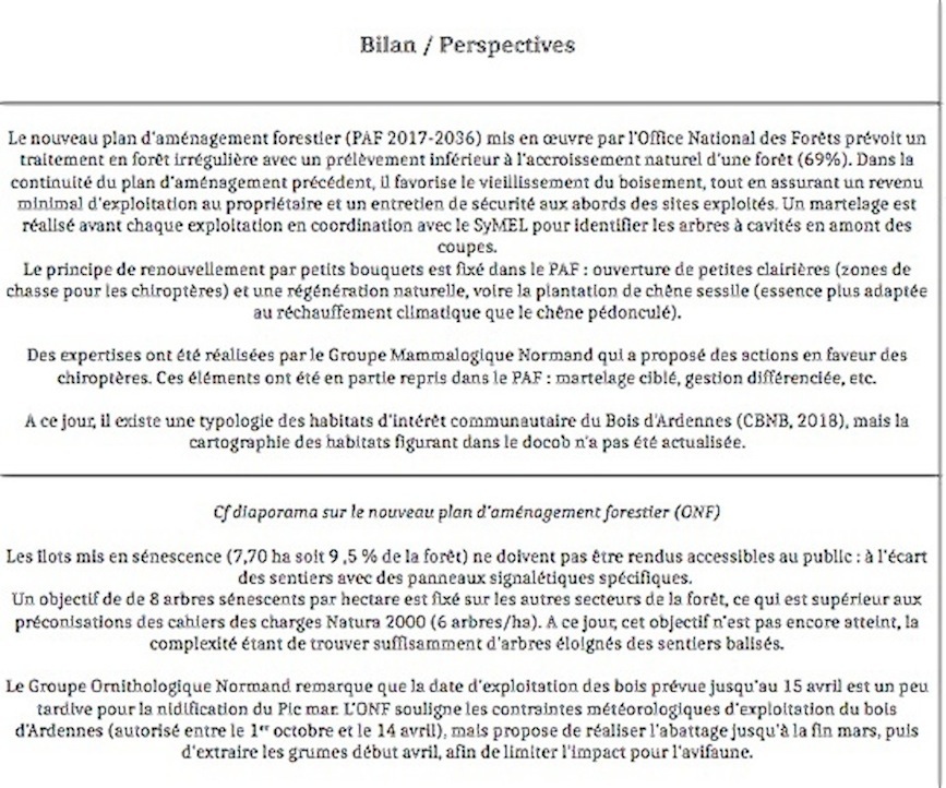 Extrait du dernier CR du groupe de travail Natura 2000 &quot;bois d'Ardennes&quot; : plan d'aménagement forestier 2017-2036.