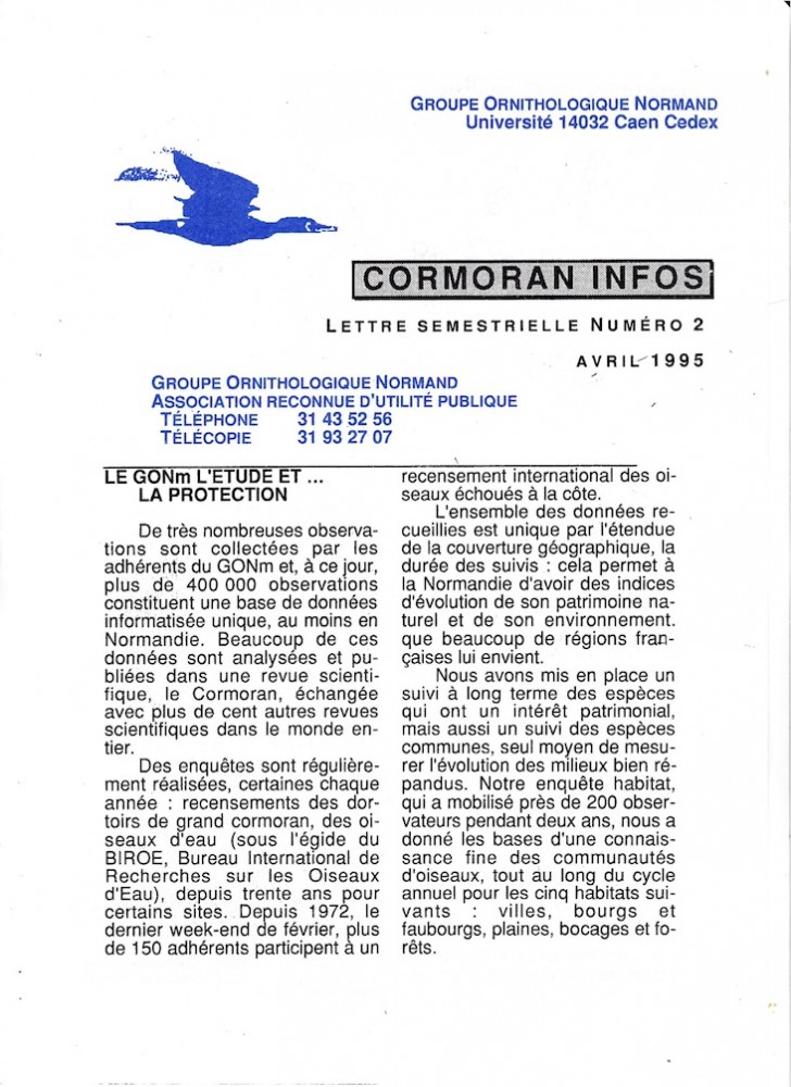 Depuis cette publication, le fichier d'observations a allégrement dépassé le million de données! Les résultats de l'enquête &quot;Habitats&quot; dont il est question ont été publiés dans la revue Le Cormoran numéro 50 en 1999 ( 11 : 59-128.)