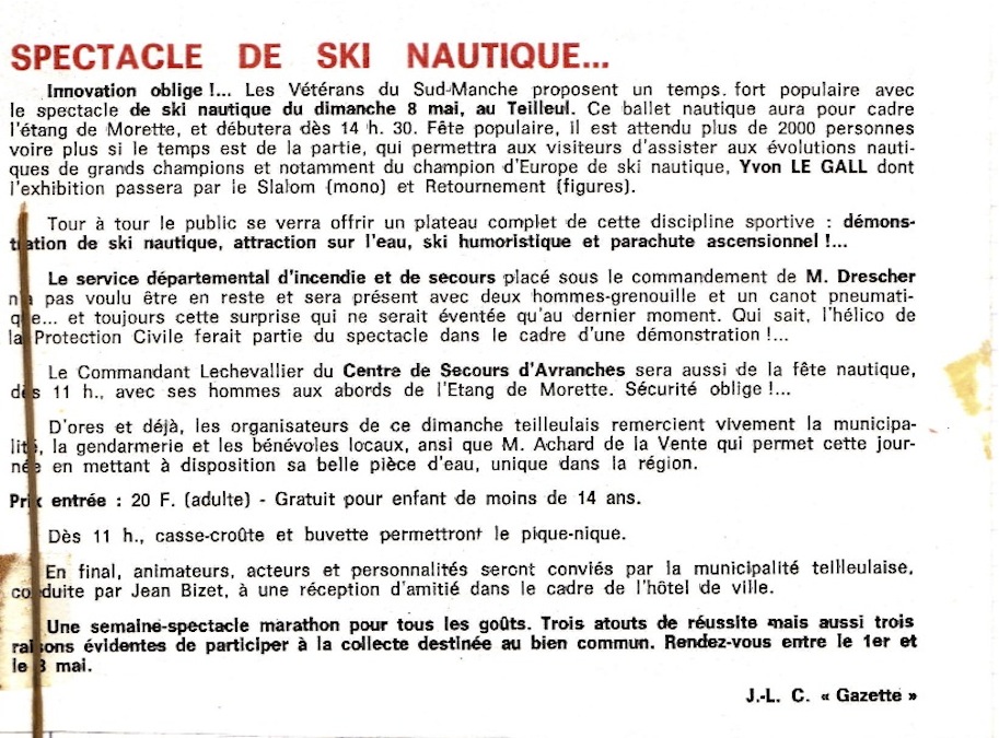 La Gazette de la Manche Annonce de la fête nautique 1983 non daté