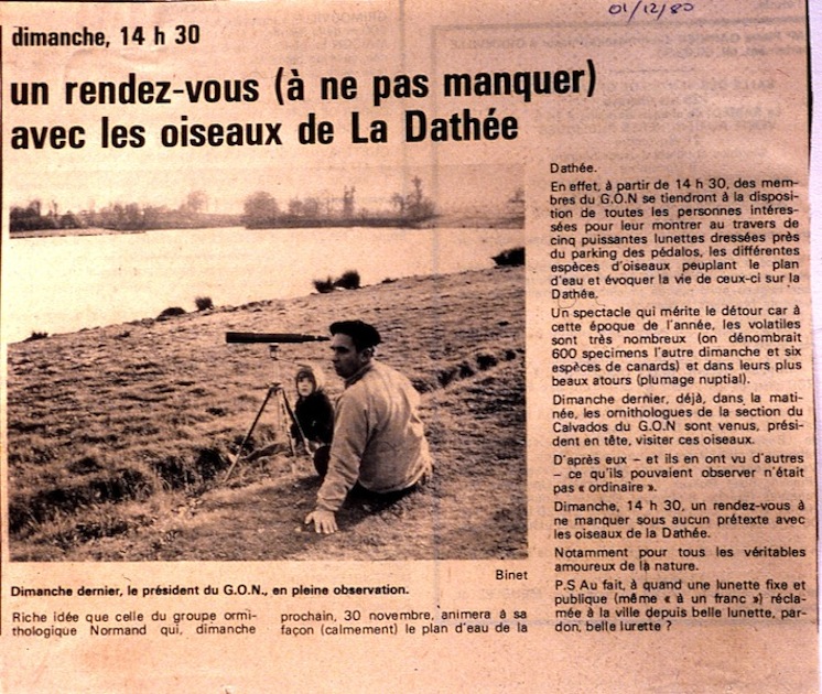 La Manche libre, 1er décembre 1980. Bernard Braillon et son fils Pierre au bord de la Dathée.