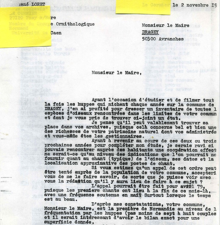 courrier adressé au maire de Genêts. 2 novembre 1978.