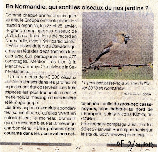 Ouest France, 9 novembre 1018, page Normandie