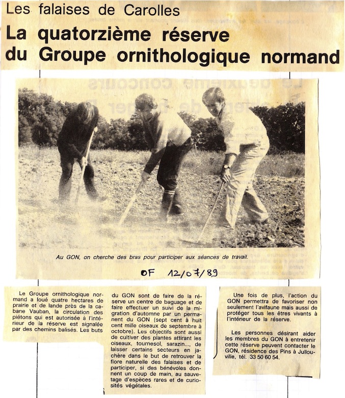 Ouest France, probablement du 12 juin 1989. Mon agenda 1989 dit que nous avons semé le 31 mai et 7 juin.<br />(remontage article cahier d'observation JCo/n°10)