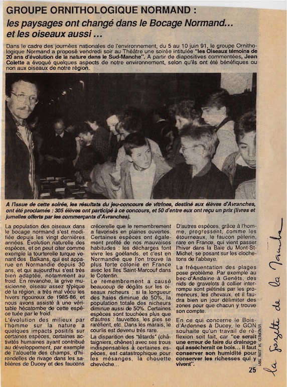 Beaucoup de texte mais de bons résumés du contenu de l'exposé illustré de diapositives (le top à l'époque!)<br />La Gazette de la Manche, 14 juin 1991. Luc Loison toujours au poste, comme sur la photo de Ouest France!