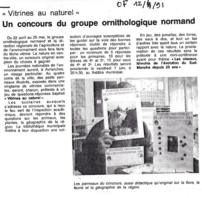 L'annonce du concours dans les pages du quotidien Ouest France (12 avril 1991) On pourrait croire que j'ai des cheveux!...