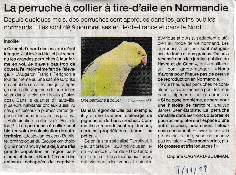 Ouest-France, rubrique Normandie, 7/11/2018