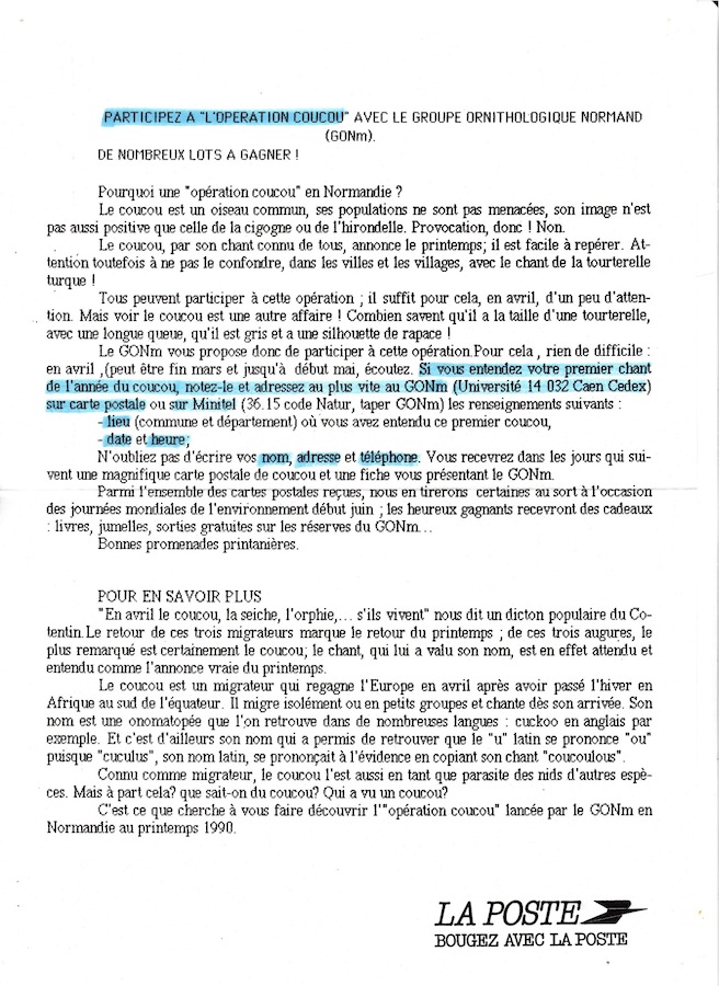 &quot;Le coucou est un oiseau commun&quot;... Oserions-nous écrire cela en 2018? Seule excuse, nous sommes encore au temps du Minitel!