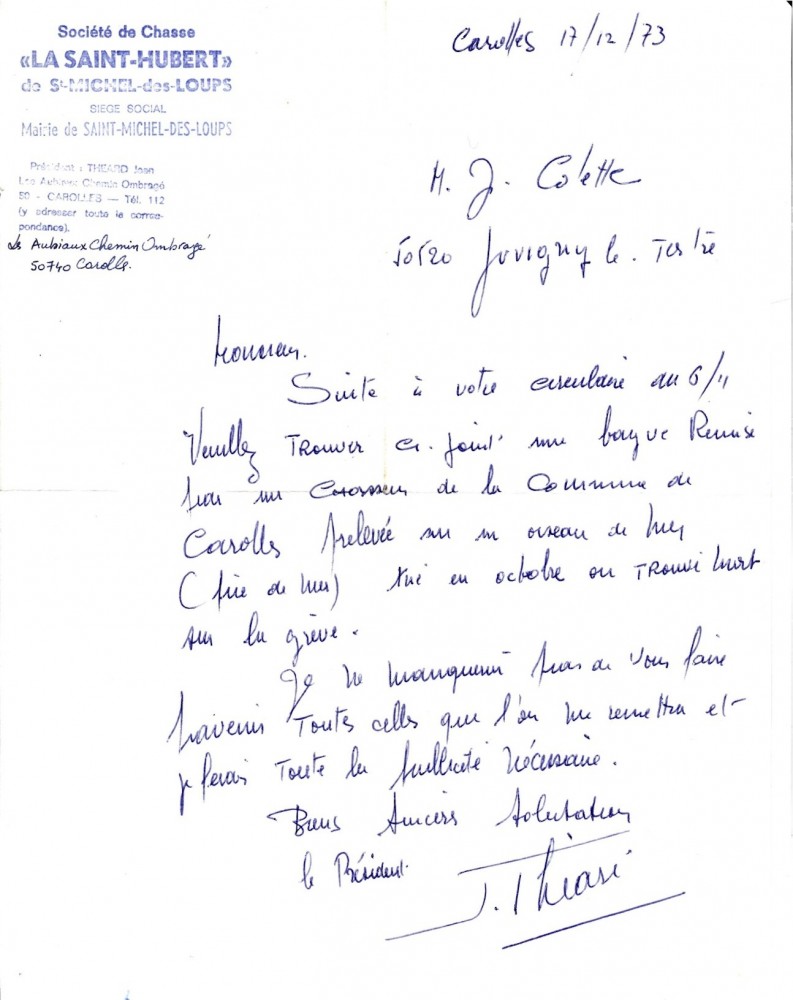 courrier société de chasse