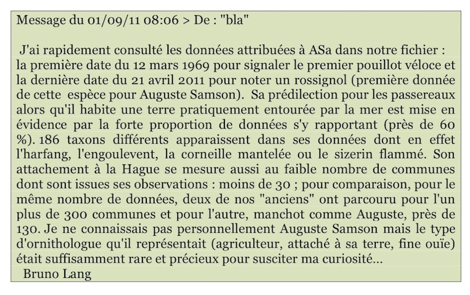 Témoignage livré par le fichier d'observations du GONm (B. Lang)