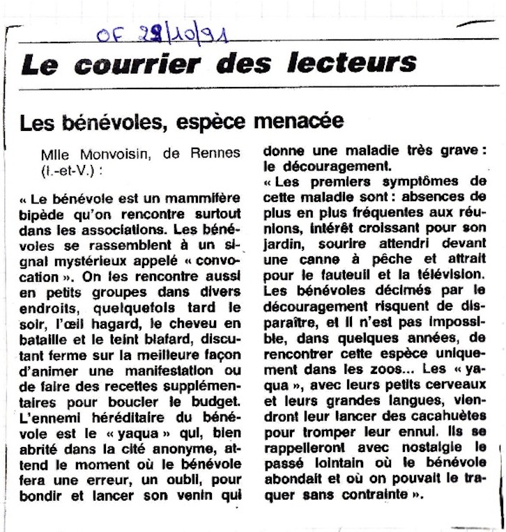 Humour salvateur... Rédigé il y a presque 30 ans, ce texte est encore d'actualité, peut être même plus encore.