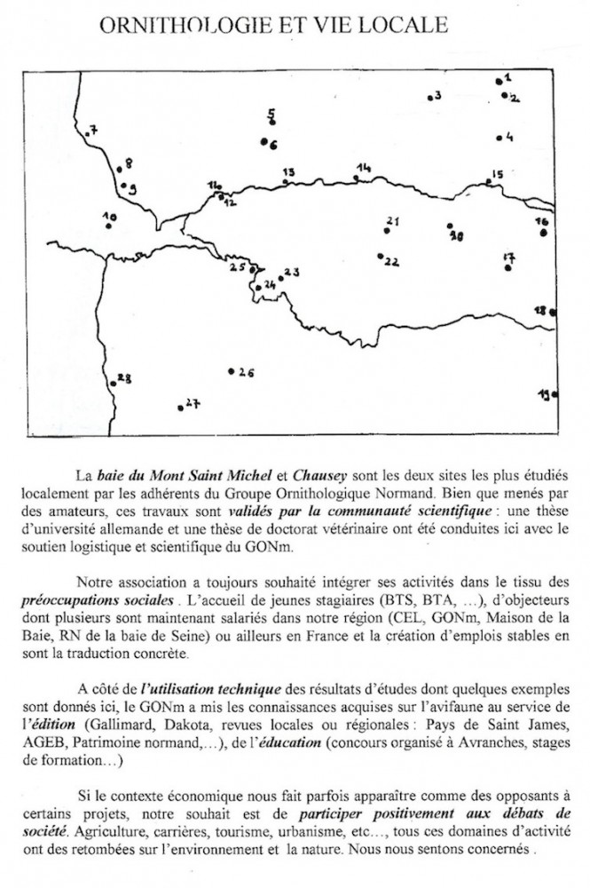 Document cartographiant les actions menées localement par le GONm