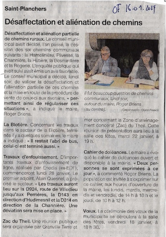 Ouest-France, 16 janvier 2019