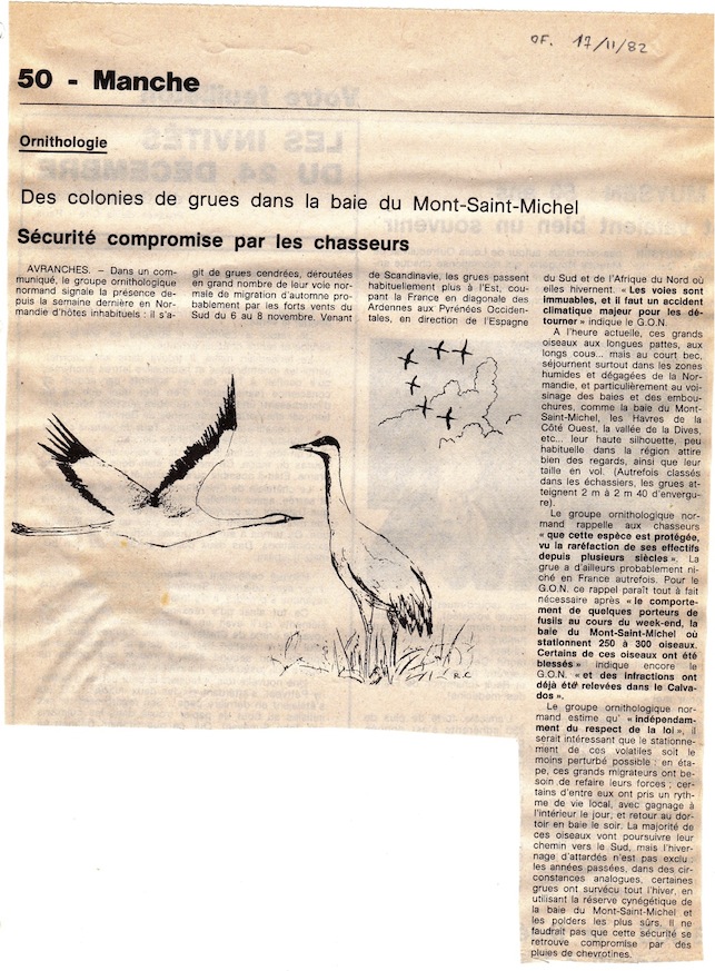 Ouest-France, 17 novembre 1982. Dessin de Claude Rayon accompagnant le communiqué.