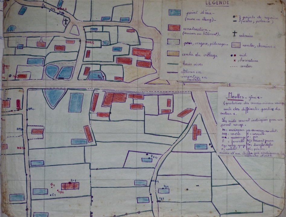 cartographie des emplacements de nids connus; Meulles, 1959; JCo.