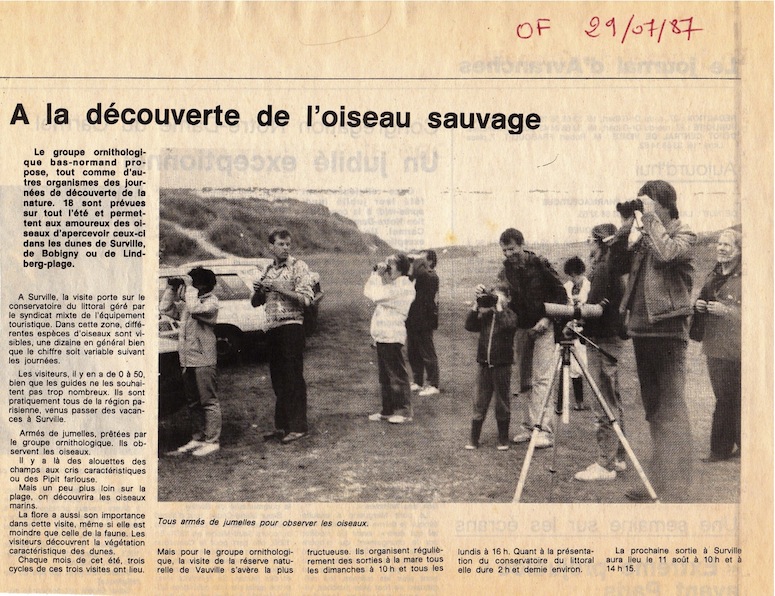 Ouest-France, 29 juillet 1987<br />Contrairement aux animations couvrant les autres mois de l'année dans le calendrier du GONm, celles des deux mois d'été visent surtout un public de vacanciers.